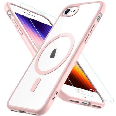 Imagem de BESINPO Capa magnética para iPhone SE 2022/SE 2020/8/7, com protetor de tela de vidro temperado, [compatível com MagSafe], capa militar à prova de choque para iPhone SE 3/SE 2/8/7 4,7 polegadas, rosa