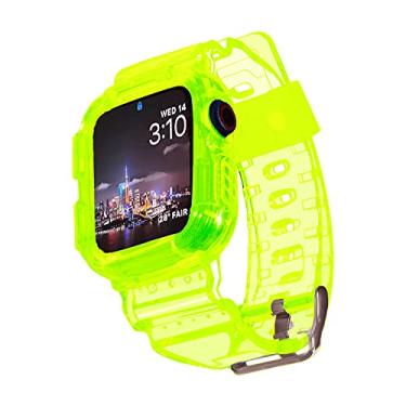 Imagem de Blingbrione Pulseira de relógio Apple compatível com capa de 45 mm, 42 mm e 44 mm, capa protetora resistente Jelly com pulseira macia de silicone para iPhone Watch séries 9, 8, 7, 6, 5, 4, 3, 2 e 1 SE.iwatch Sport pulseira de substituição para mulheres e homens, verde fluorescente