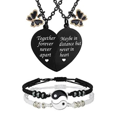 Imagem de MJartoria Conjunto de colar e pulseira BFF Heart Friendship - Melhor amigo combinando joias presentes para mulheres, Aço inoxidável, Sem Pedra Preciosa