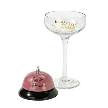 Imagem de Talking Tables Pressione Glass & Bell Set Bridal Shower Drinking Games Gifts | Prosecco Glass and Novelty Bell, Multicolorido