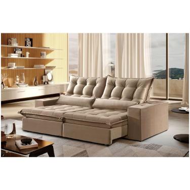 Imagem de Sofá 3 Lugares Retrátil Venus 2.30m Veludo Palha Móveis Mix Palha