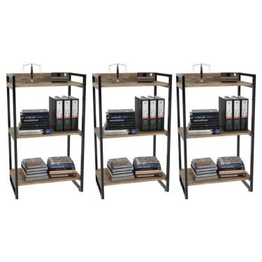 Imagem de Kit 3 Estantes Livreiro Multiuso Prisma Estilo Industrial 60cm 3 Prateleiras C08 Carvalho