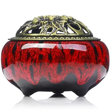 Imagem de LamDawn Queimador de incenso com suporte de incenso de cabaça - Censário de carvão de porcelana para uso com cone de pó granular de resina ou incenso de bobina (cor de forno)