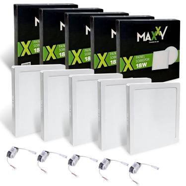 Imagem de 5x Painel Plafon Led Quadrado Sobrepor 18w Luz Quente 3000k