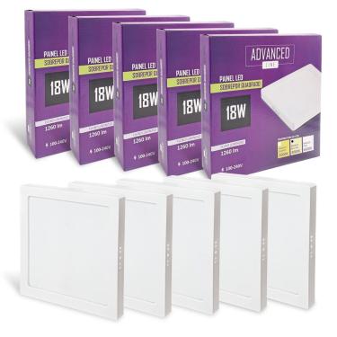 Imagem de 5x Painel Plafon Led 18W Quadrado Sobrepor 4000K Neutro