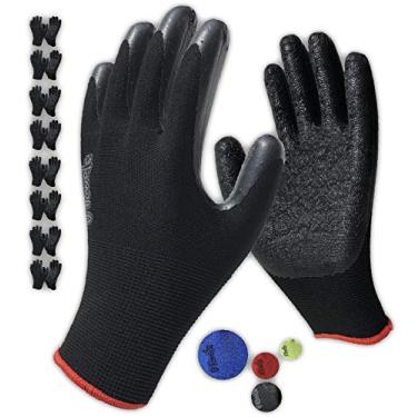Imagem de Luvas de trabalho masculinas femininas de segurança revestidas com látex – Pacote com 8 pares de luvas revestidas para o trabalho, para homens e mulheres (XG, preto)