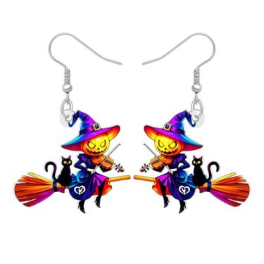Imagem de DALANE Brincos pendentes de bruxa misteriosa com pingente de abóbora e abóbora gótica assustadora para festas de fim de ano, joias exclusivas para mulheres, Medium, Acrílico Aço inoxidável, Sem pedra