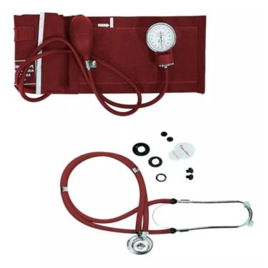 Imagem de Aparelho de Pressão Esfigmomanômetro Aneróide + Estetoscópio Rapaport, Kit Médico Profissional, Acadêmico, Estudantes da Saúde, Cor Vinho