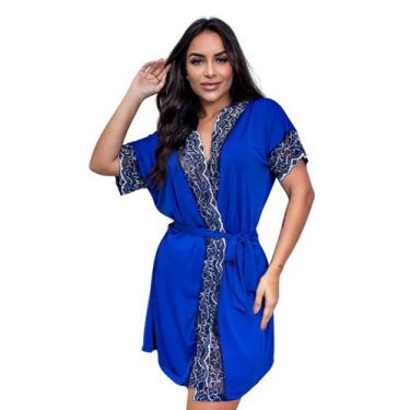 Imagem de Robe de Luxo Microfibra Renda Hobby Roupão Dormir com Cinto Lingerie S