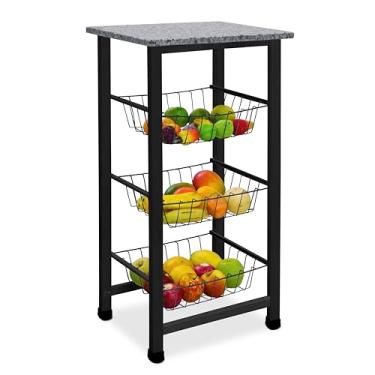 Imagem de Açomix Fruteira de Chão Tampo Granito 3 Cestos Ísis Cor Preto