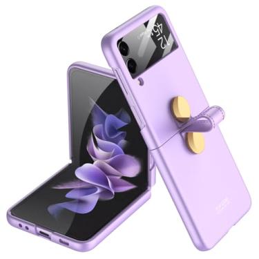 Imagem de Bolsa de telefone capa dobrável para Samsung Galaxy Z Flip 4 5G Flip3 Flip 3 5 flip5 Flip4 zflip4 capa de filme protetor de lente, roxo, para Samsung Z Flip 3