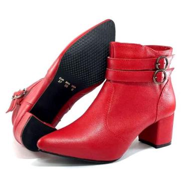 Imagem de Bota Feminina Social Couro Legitimo Cano Curto Salto Grosso - Lirom, V