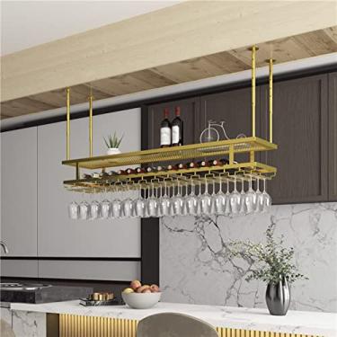 Imagem de (pt: Suporte de garrafa de vinho montado na parede, 78.7 cm 99.1 cm suporte de vinho montado no teto com prateleira de vidro, prateleira de exibição de armazenamento de vinho vintage, altura e largura