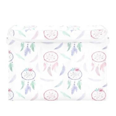 Imagem de Burbuja Caixa de armazenamento Dreamcatcher com tampa e alças, grande caixa de armazenamento dobrável para prateleiras armário quarto escritório organizador