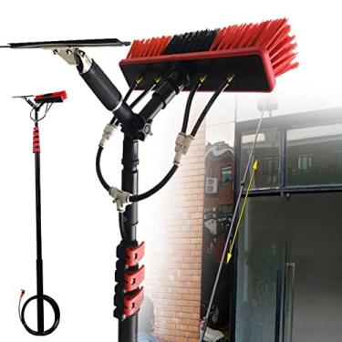 Imagem de Kit de escova de poste de limpeza de janelas, escova telescópica extensível, janela extensível com arruela de rodo limpador de telhado de vidro painel solar fotovoltaico externo poste alimentado por