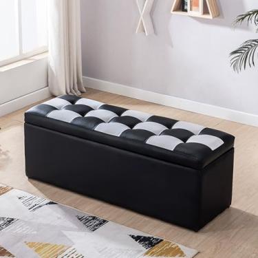 Imagem de Banco de entrada moderno com armazenamento com almofada, banco para quarto na extremidade da cama, banco de armazenamento de sala de estar, banco para entrada da porta da frente, banco de sapatos com