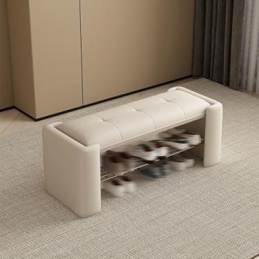 Imagem de Banco de sapatos estofado moderno e rack de armazenamento - Otomano de entrada elegante para sala de estar, quarto e corredor - organizador de sapatos bege de 80 cm e banco de troca de fraldas