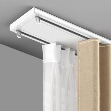 Imagem de Trilho de cortina silenciosa de fileira dupla resistente - trilho de teto de 440 cm para divisória de quarto, cortinas na sala de estar, quarto, hospital - fácil instalação