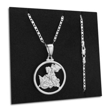 Imagem de Corrente Piastrine com Pingente Medalha São Jorge de Prata 925 Legítim
