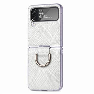 Imagem de Estojo dobrável com suporte de anel fashion para Samsung Galaxy Z Flip4 Flip 4 5G Flip3 Flip 3 antiderrapante estojo para celular, branco, para Samsung Z Flip 3