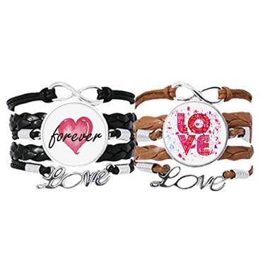 Imagem de Pulseira para pintura de amor rosa Dia dos Namorados com alça de mão corda de couro Forever Love conjunto duplo