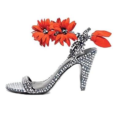 Imagem de Cecelia New York Sonah White Black Red Flower Ankle Wrap HIgh Heel Sandal (9, WHTBLKCNARED)