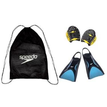 Imagem de Kit Natação Speedo Sacola Mochila Mesh + Nadadeira Power Fin Pé de Pato + Palmar Power Paddles (Nad P 34/36 - Palmar M)