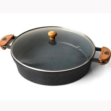 Imagem de Frigideira Cerâmica Cinza Antiaderente 30cm 3,9L Preto Tampa De Vidro 