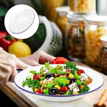 Imagem de Kit 2 Pratos Esmaltados Brancos Alumínio 22cm Cozinha pratos de acampa