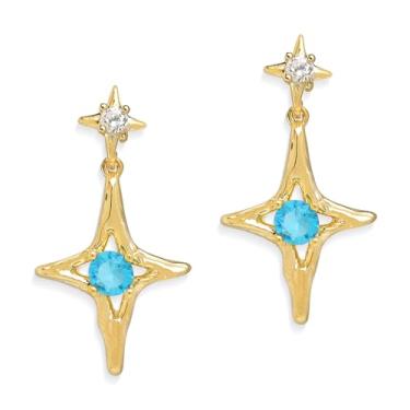 Imagem de Sonateomber Brincos de pingente de gota de estrela dourada para mulheres, pedra do mês de nascimento com strass brilhante, estrelas de quatro pontas, brincos pendurados, brincos de formatura, moda,