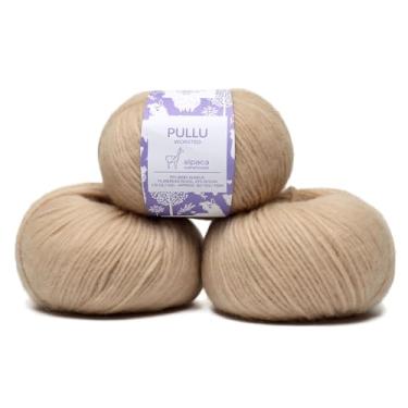 Imagem de Pullu - Conjunto de 3 novelos de lã de merino de alpaca para bebês (150 gramas) de peso penteado - proveniente diretamente do Peru - Celestial macio e perfeito para tricô e crochê (latte de amêndoa)