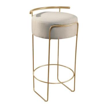 Imagem de Banqueta Olivia em Linho e Base Metal Dourado - Móveis Minas, Linho Be