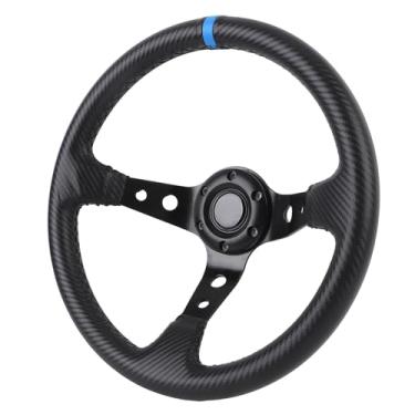 Imagem de Volante de corrida, volante universal de carro de 14 pol., volante de 6 parafusos com pegada confortável, volante para jogos em estilo de fibra de carbono com botão de buzina