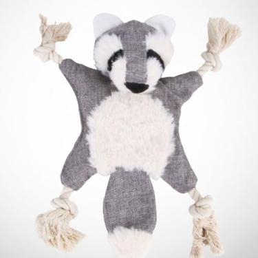 Imagem de Brinquedo Pet de Pelúcia e Corda 3 Modelos Disponíveis Raposa Esquilo Guaxinm com Apito (CINZA)