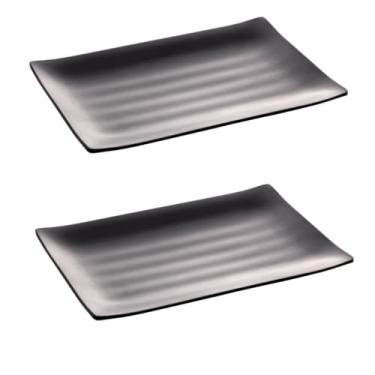 Imagem de Conjunto 2 Travessas Retangulares 24,5x16,5cm de Melamina Preto Lyor Comida Japonesa