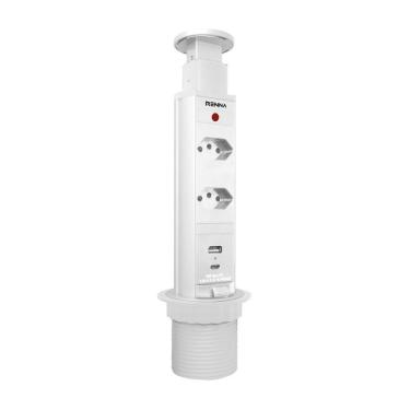 Imagem de Torre De Tomada Com 2 Tomadas + 2 Usb (tipo A+c) Retrátil Renna