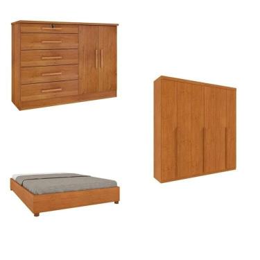 Imagem de Quarto Casal Completo Guarda-roupa Milano, Cama Mônaco E Cômoda Istambul Espresso Móveis Cinamomo