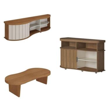 Imagem de Kit Para Sala De Estar Rack E Mesa Centro E Buffet Magnum Cinamomo-off White