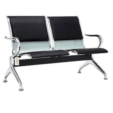 Imagem de Longarina 2 Lugares Cromada com Estofado Preto B-203A -02L - Makkon