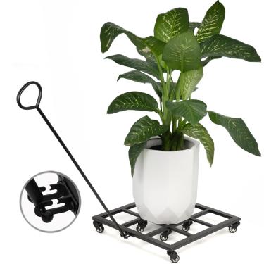 Imagem de Goooxim Carrinho de plantas resistente de 50 cm com rodas - Base giratória de 360° para uso interno/externo, suporta até 90 kg, inclui alça removível para mobilidade sem esforço