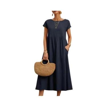 Imagem de Vestido Midi Vintage De Algodão E Linho Oversized Para Mulheres, Casua
