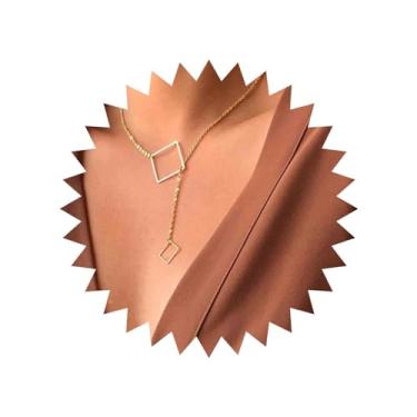 Imagem de Aneneiceera Colar Boho Oco Quadrado Y Corrente Gargantilha de Ouro Minimalista Colar Lariat Colar Pingente Quadrado Colar Fecho de Botão Joias para Mulheres Meninas, Metal, Sem Pedra Preciosa