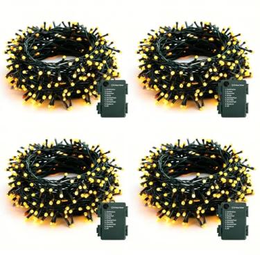 Imagem de Dazzle Bright Luzes de Natal operadas por bateria, pacote com 4, total de 200 LEDs, 200 LEDs, com 8 modos, decorações de Natal internas e externas para grinalda de casamento, branco quente