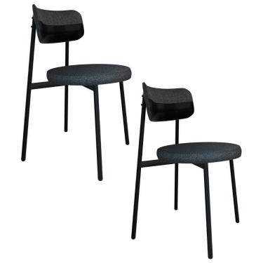 Imagem de Cadeira De Jantar Estofada Kit 2 Nyka M25 Linho Grafite/preto - Mpozenato