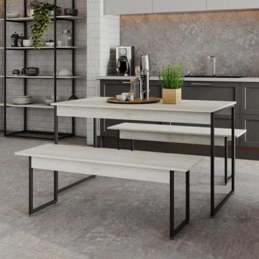 Imagem de Mesa de Jantar com 2 Bancos Estilo Industrial TUB - Compace, Snow / Es