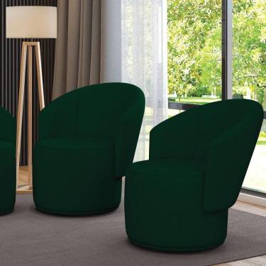 Imagem de Poltrona Decorativa Orgânica Fixa Para Sala Kit 2 Malu Bouclê Verde M11 - D`rossi