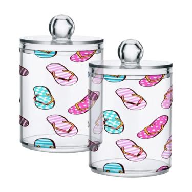 Imagem de Qilmy Pacote com 2 porta-chinelos listrados, frascos de boticário de 400 ml, vasilha organizadora de banheiro para cotonetes, bolas de algodão, almofadas de maquiagem, fio dental, sais de banho