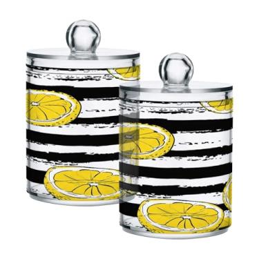 Imagem de Qilmy Qtip Suporte de 400 ml, frasco de plástico transparente para boticário de fatias de limão fresco com tampa, dispensador de recipiente de banheiro para bola de algodão, cotonete, fio dental