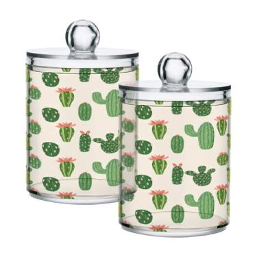 Imagem de Qilmy Pacote com 2 suportes para boticário com estampa de cactos divertidos, potes de boticário de 400 ml, vasilha organizadora para cotonetes, bolas de algodão, almofadas de maquiagem, fio dental