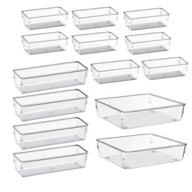 Imagem de Organizador Multiuso Modular Gavetas Acrilico Cristal e Fume(Kit 14 Cristal)
